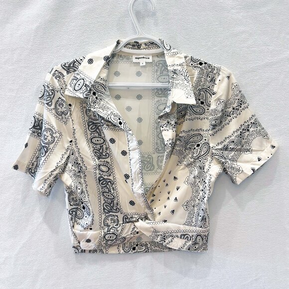 superdown Cream & Black Jenela Twist Front Shirt size Small - Picture 5 of 12